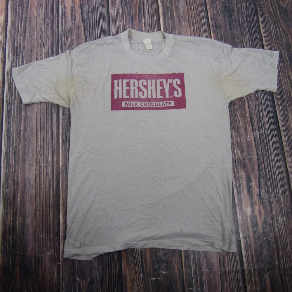Vintage Hershey's Milk Chocolate Shirt Mens XL Gray Graphic Single Stitch Tee